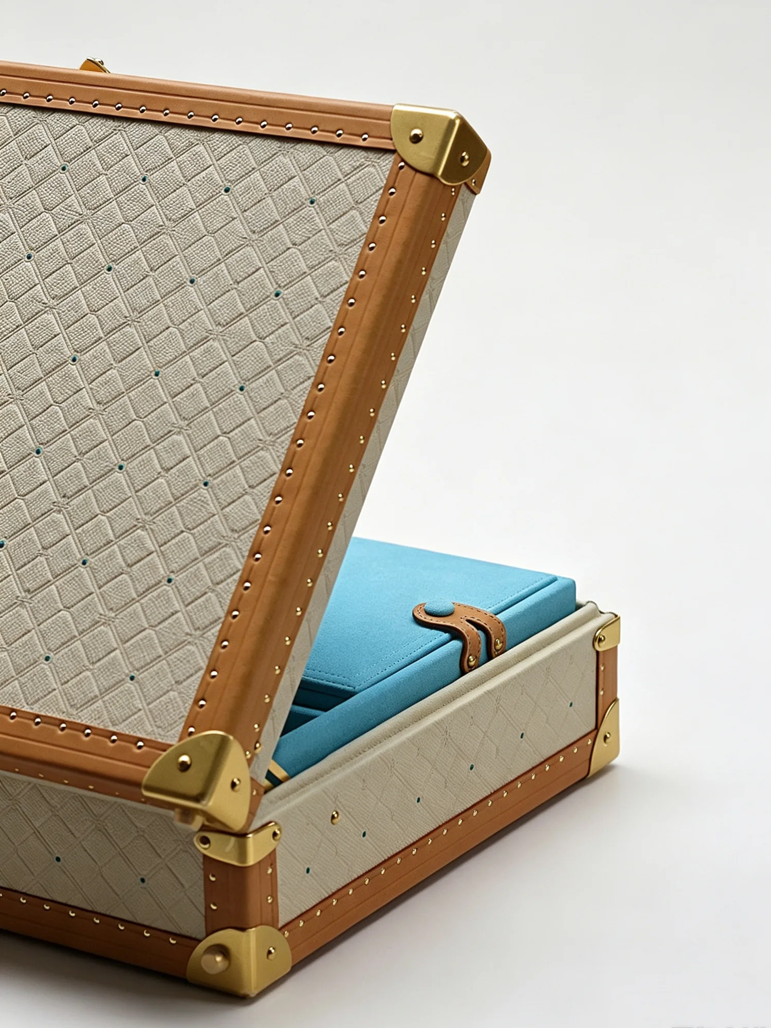 Fifteen Watch Case, open with blue quilted interior