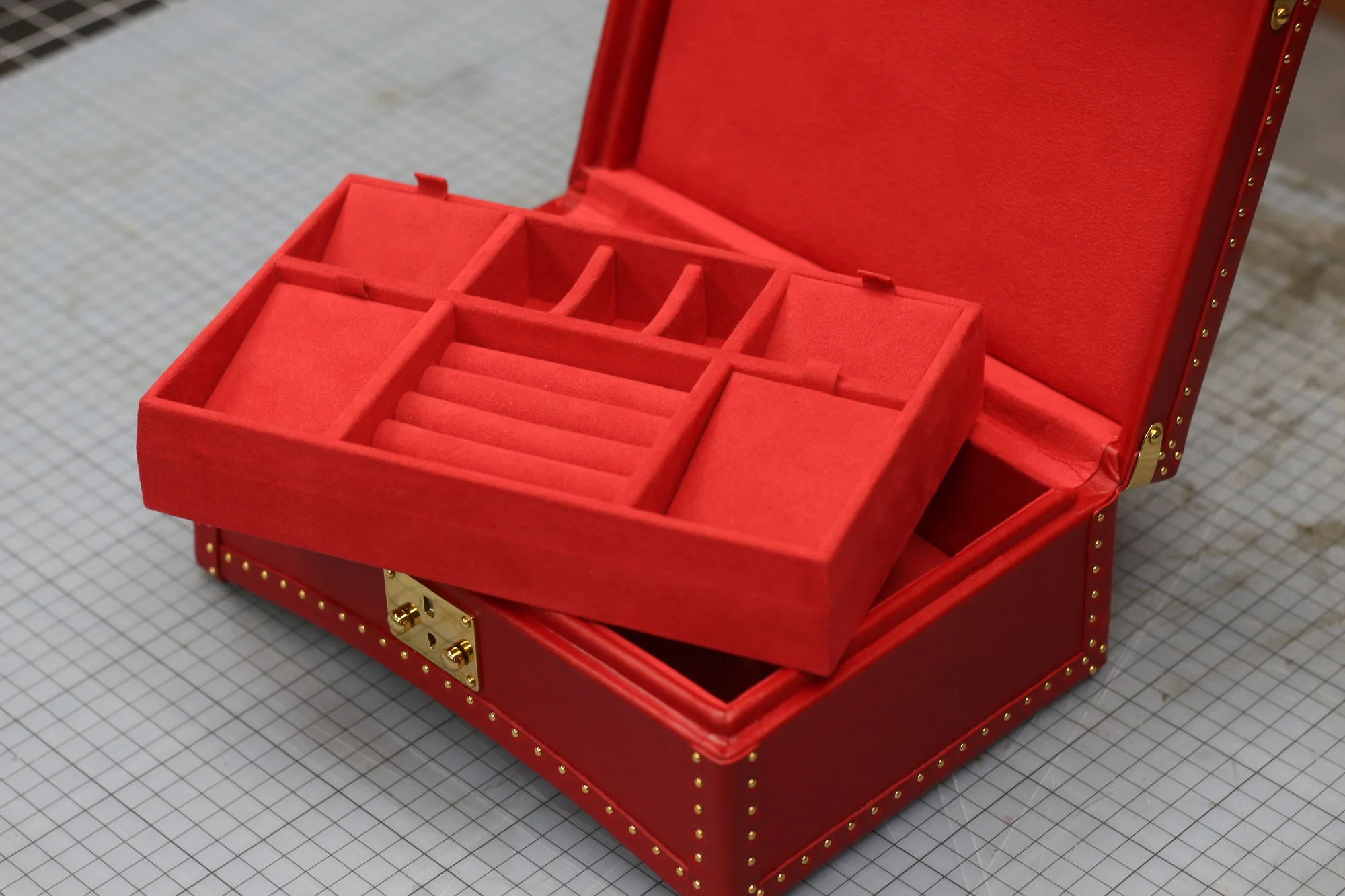 Scarlet Jewelry Chest with lift-out tray raised